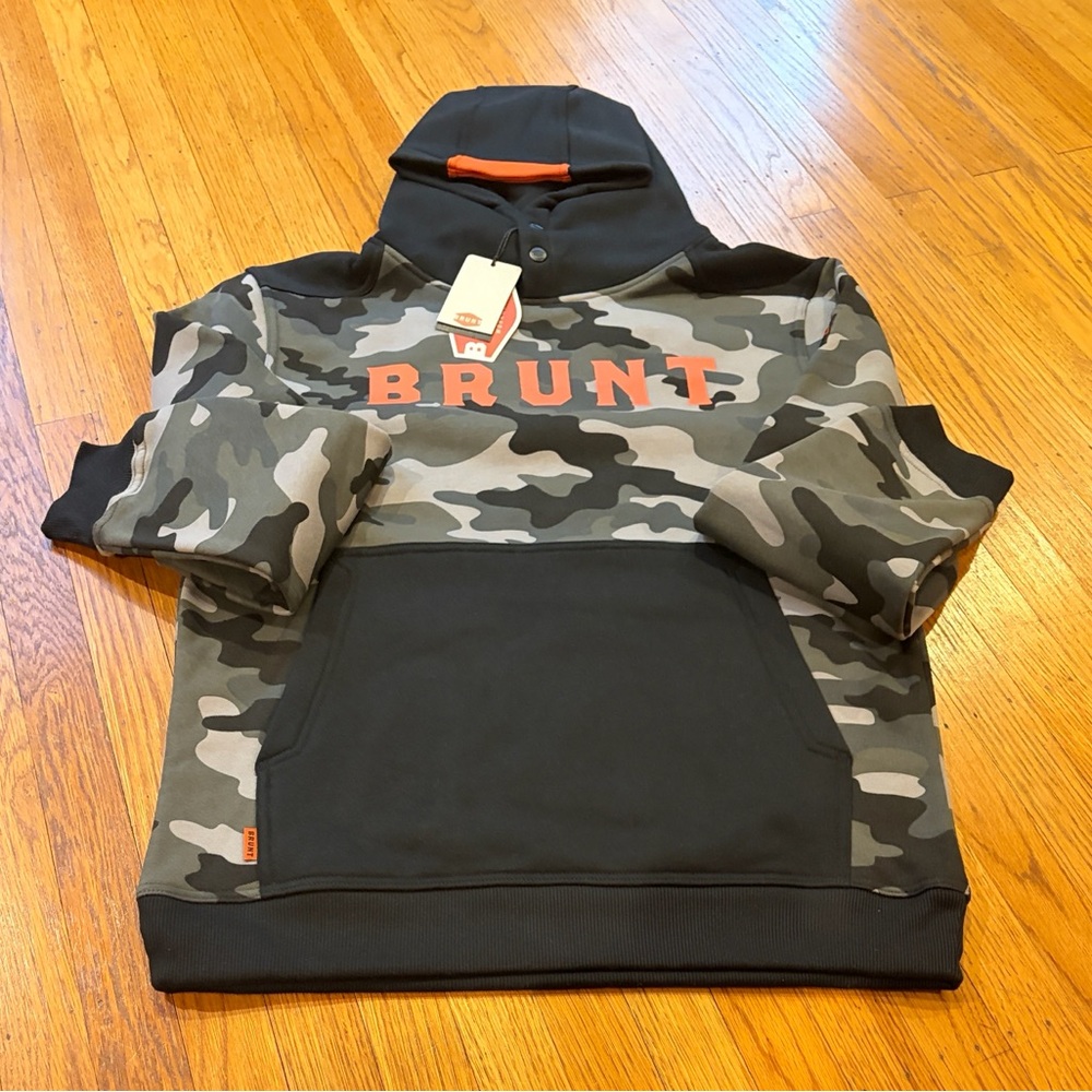 BRUNT Men’s Gray Camo Hoodie with Orange Logo - Picture 3 of 4